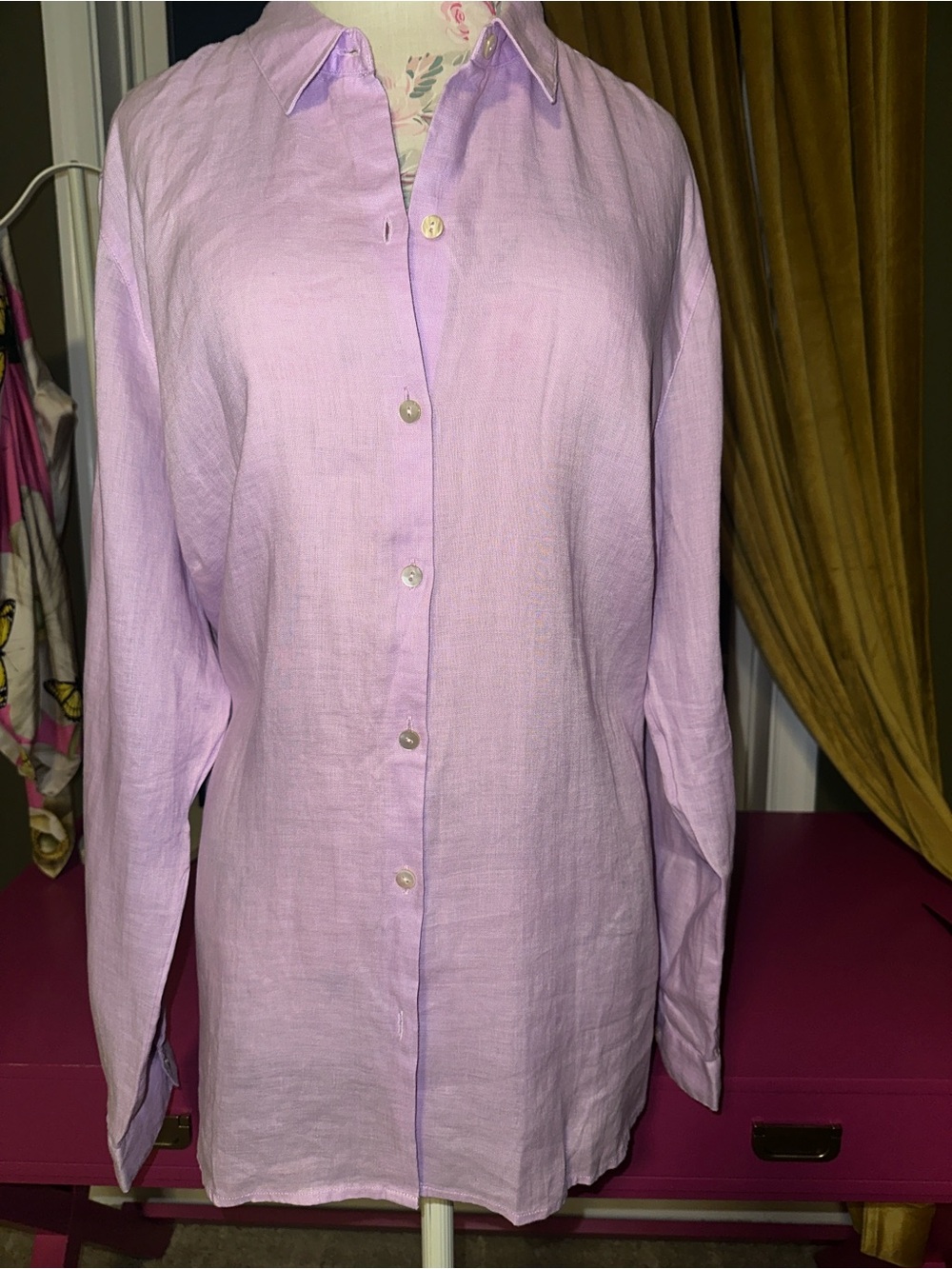 J. Jill Lavender Button-Down Linen Shirt
